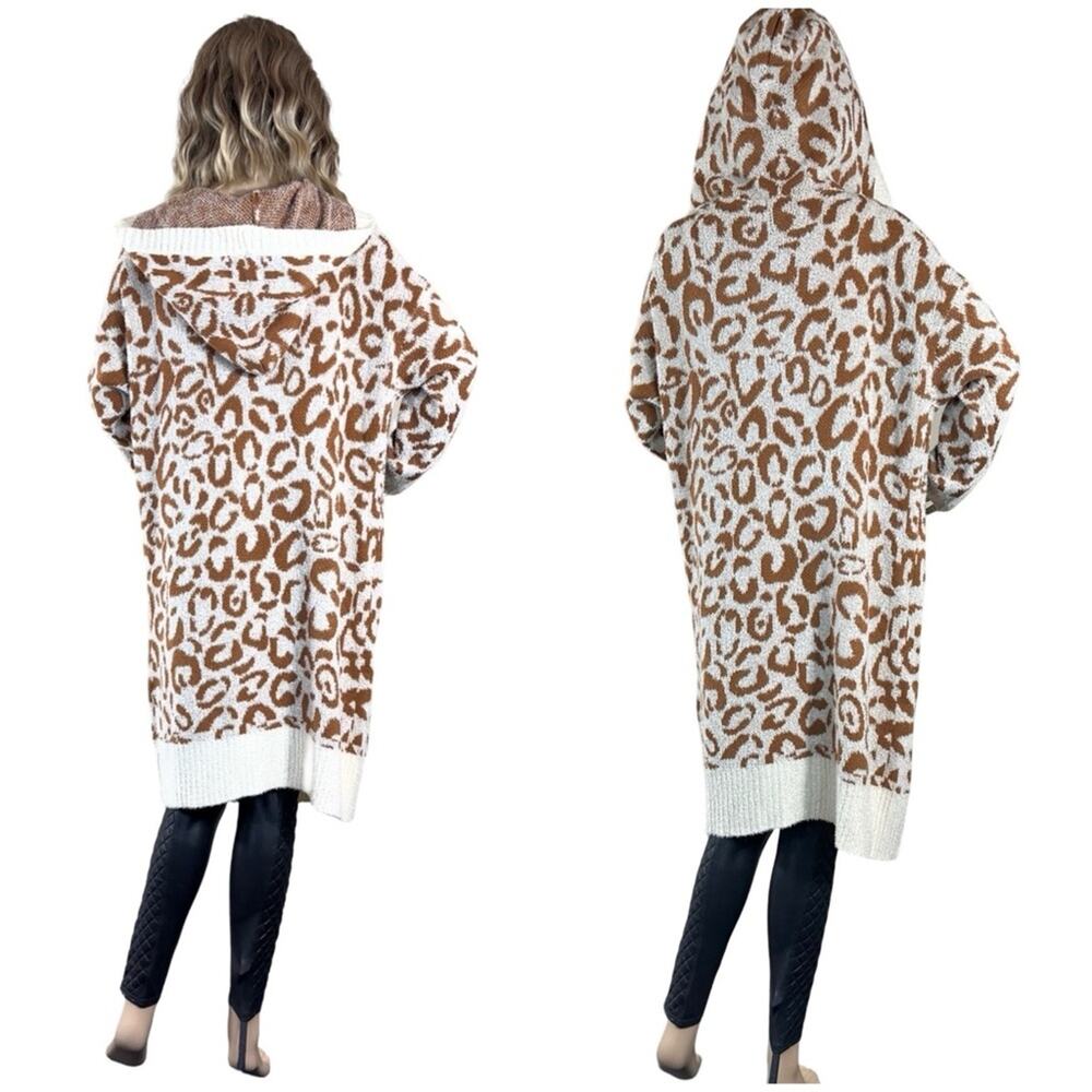 Very J Cheetah Hooded Cardigan Sweater SZ M - Picture 4 of 10